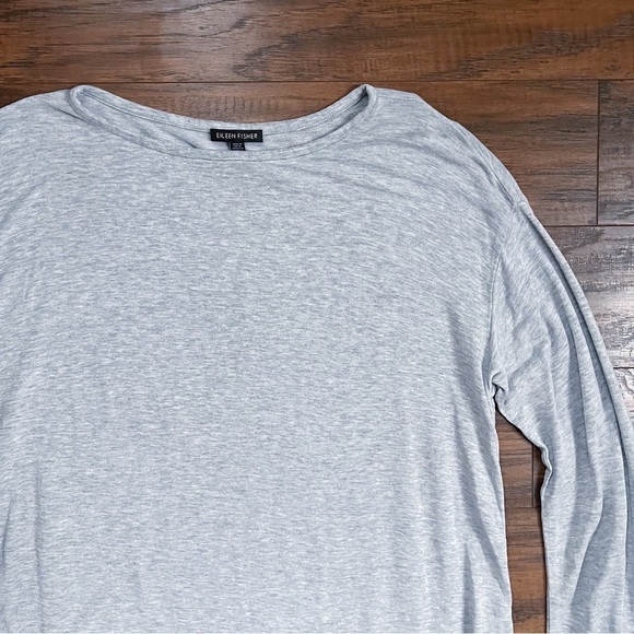 Eileen Fisher • Tencel Bateau Neck Top heather grey Stretch Terry tunic boat - Picture 2 of 7